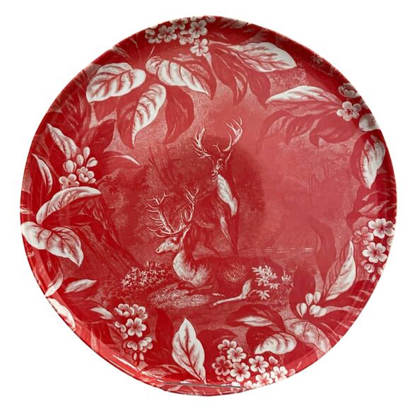 Neiman Marcus NOBLE FUR 10in Porcelain Dinner Plates In Gift Box Red White Set 2 - Picture 5 of 14